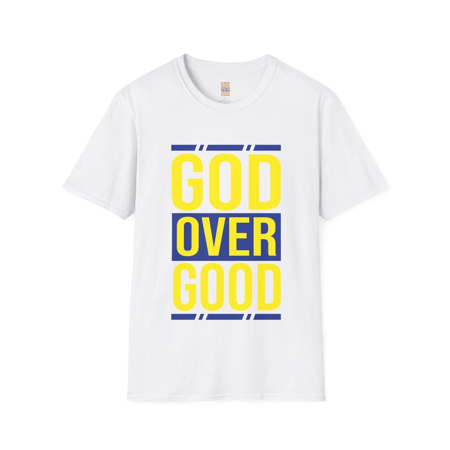 Unisex GOD OVER GOOD Blue/Yellow (SOFTSTYLE) T-Shirt