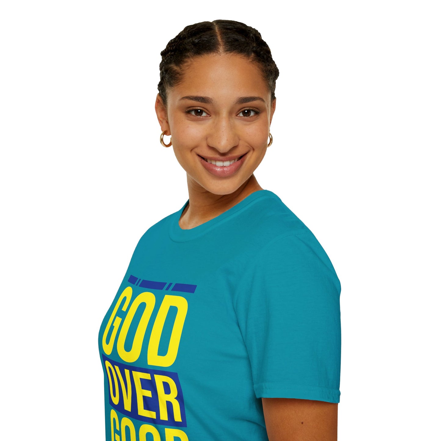 Unisex GOD OVER GOOD Blue/Yellow (SOFTSTYLE) T-Shirt