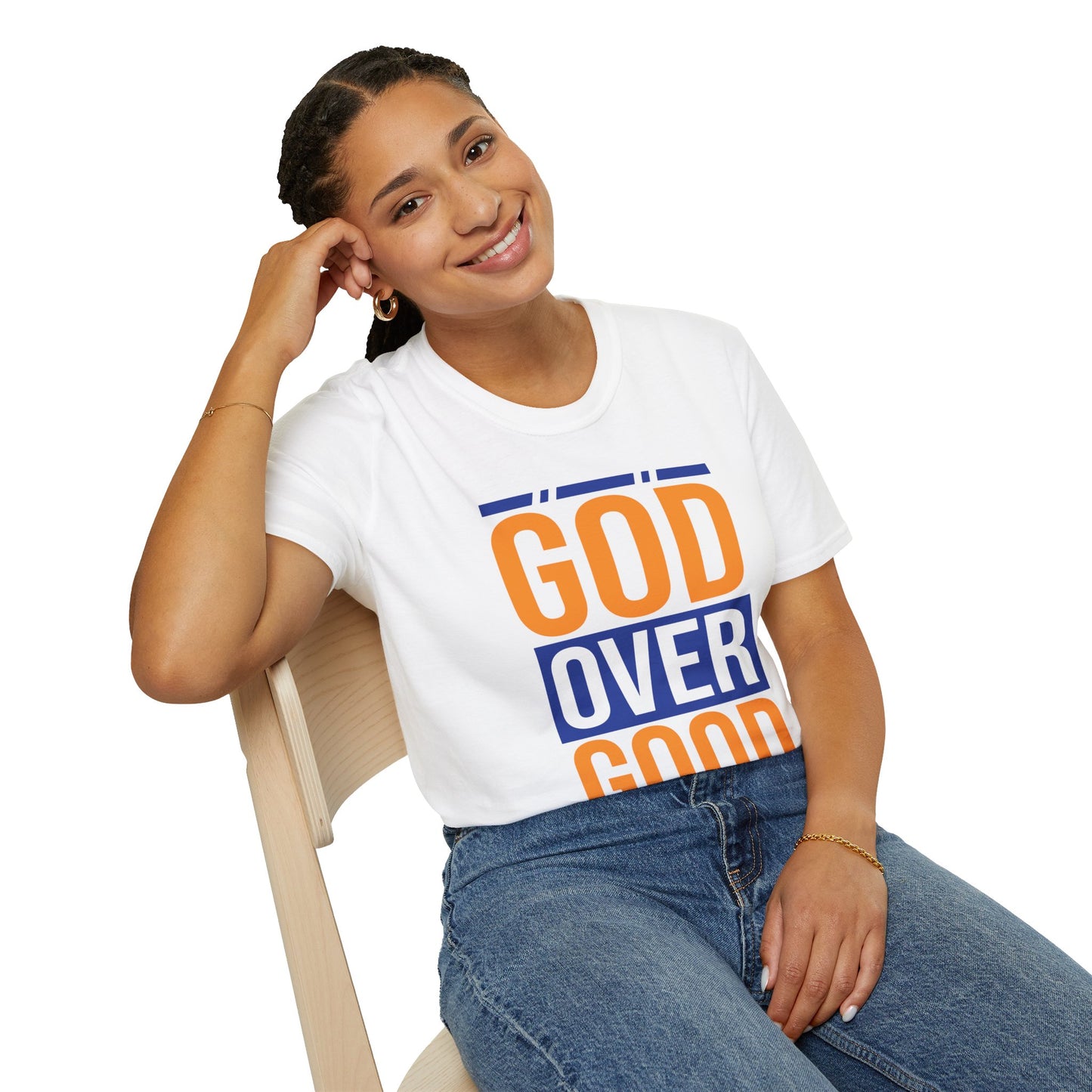Unisex GOD OVER GOOD - Orange/Blue (SOFT STYLE) T-Shirt
