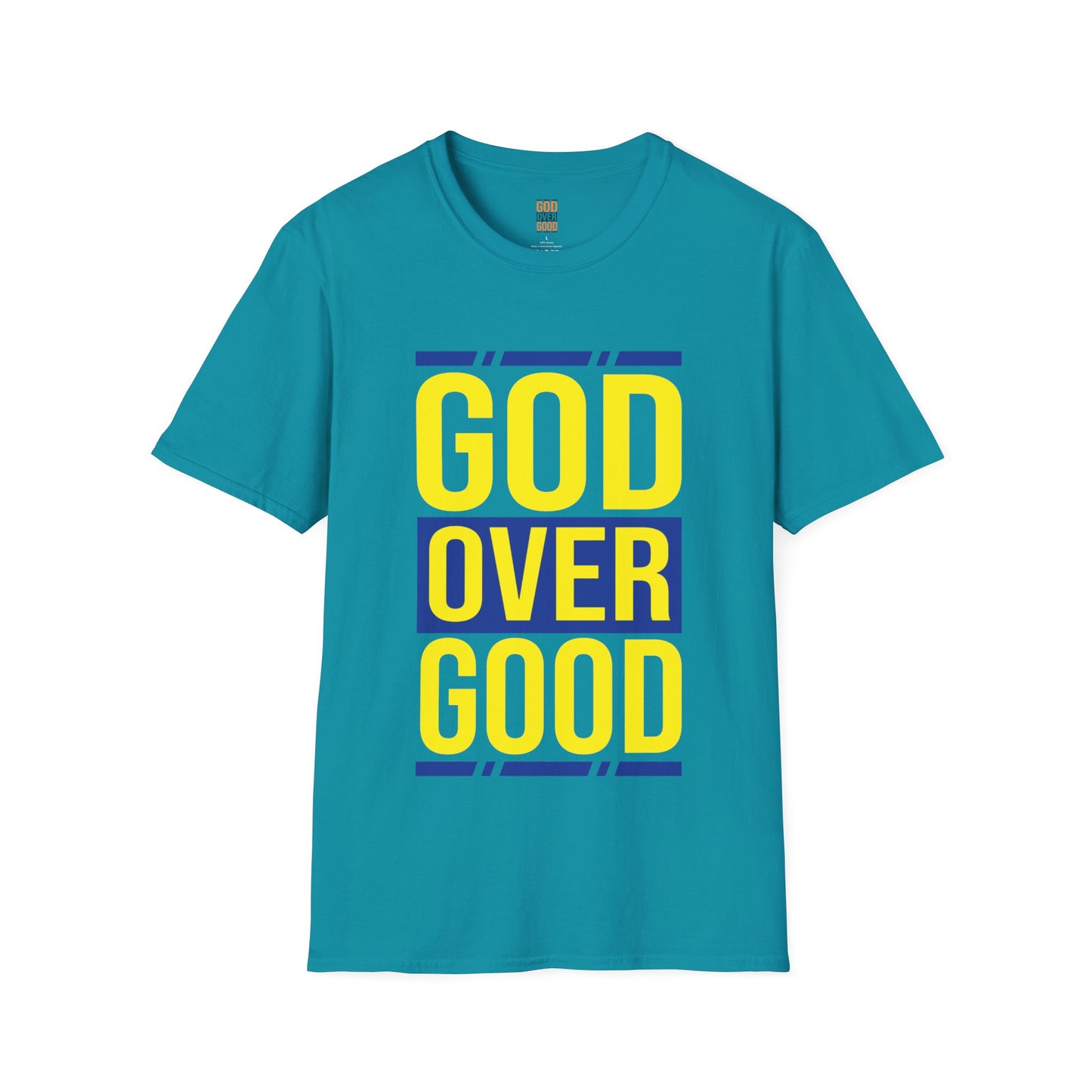 Unisex GOD OVER GOOD Blue/Yellow (SOFTSTYLE) T-Shirt