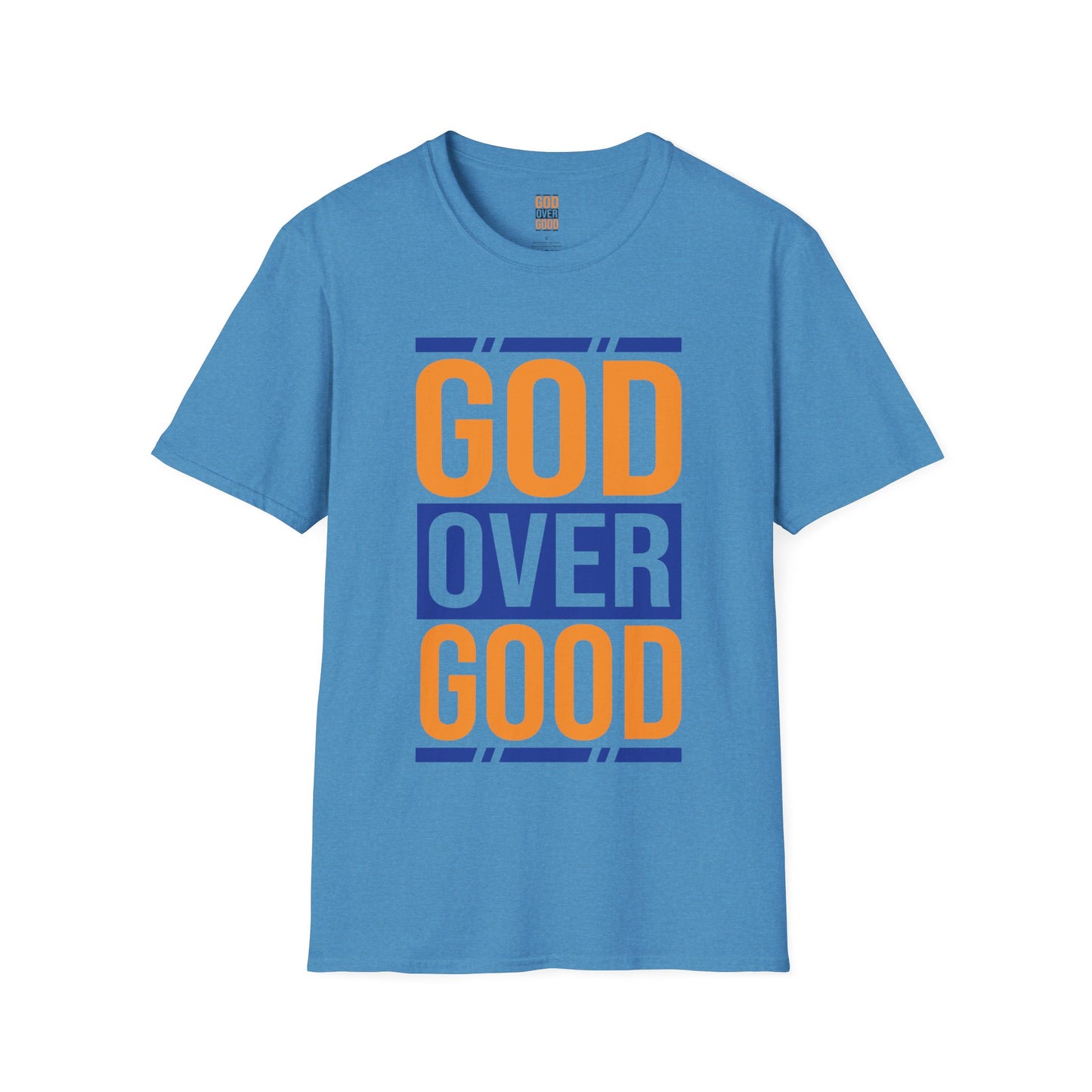 Unisex GOD OVER GOOD - Orange/Blue (SOFT STYLE) T-Shirt