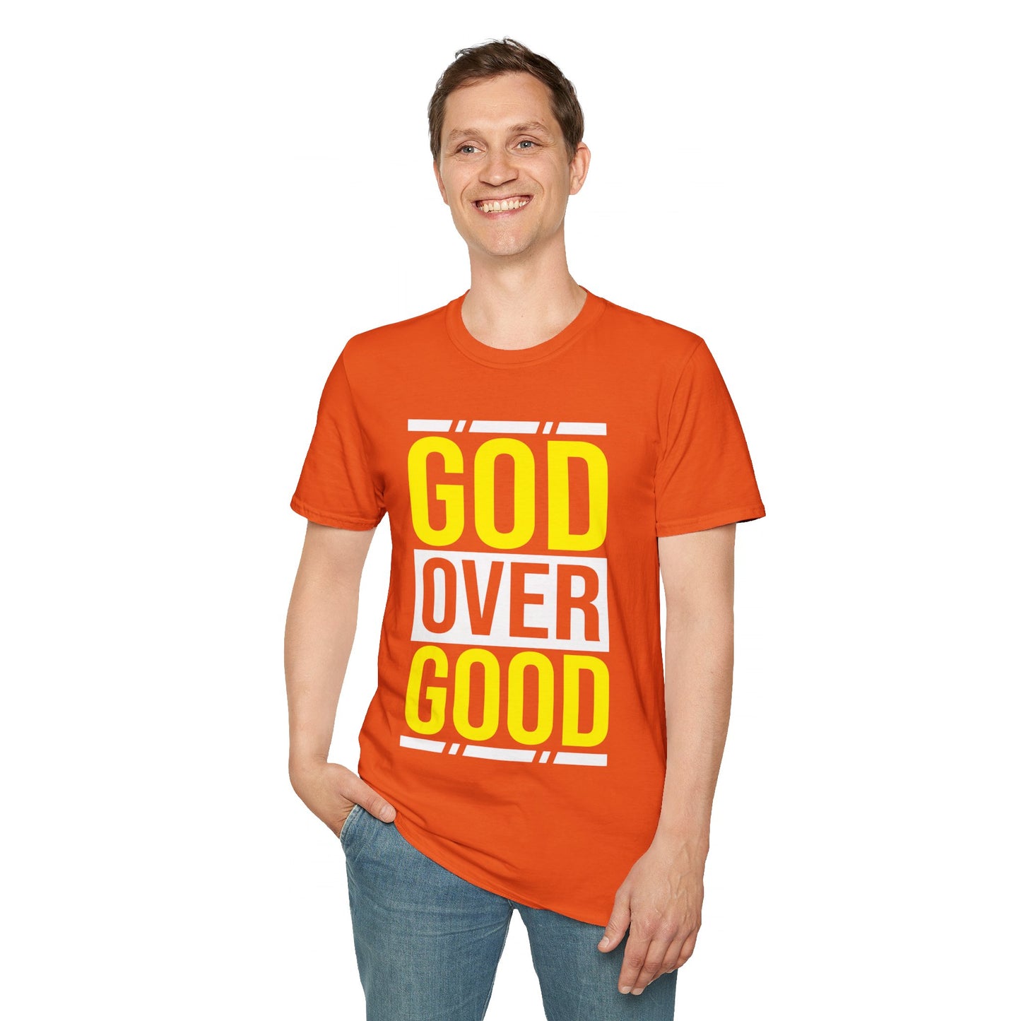 Unisex GOD OVER GOOD Yellow/White (SOFTSTYLE) T-Shirt