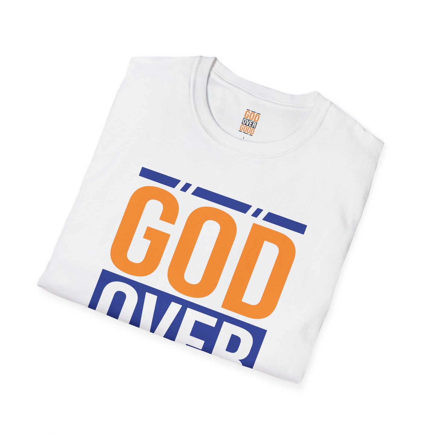 Unisex GOD OVER GOOD - Orange/Blue (SOFT STYLE) T-Shirt