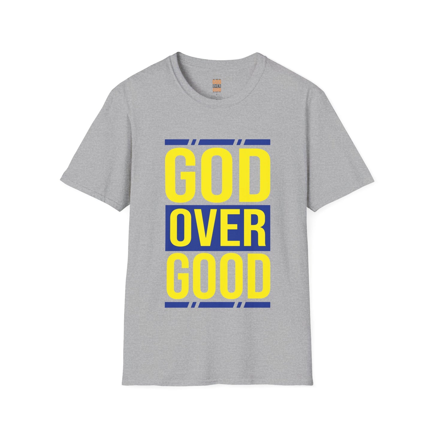 Unisex GOD OVER GOOD Blue/Yellow (SOFTSTYLE) T-Shirt