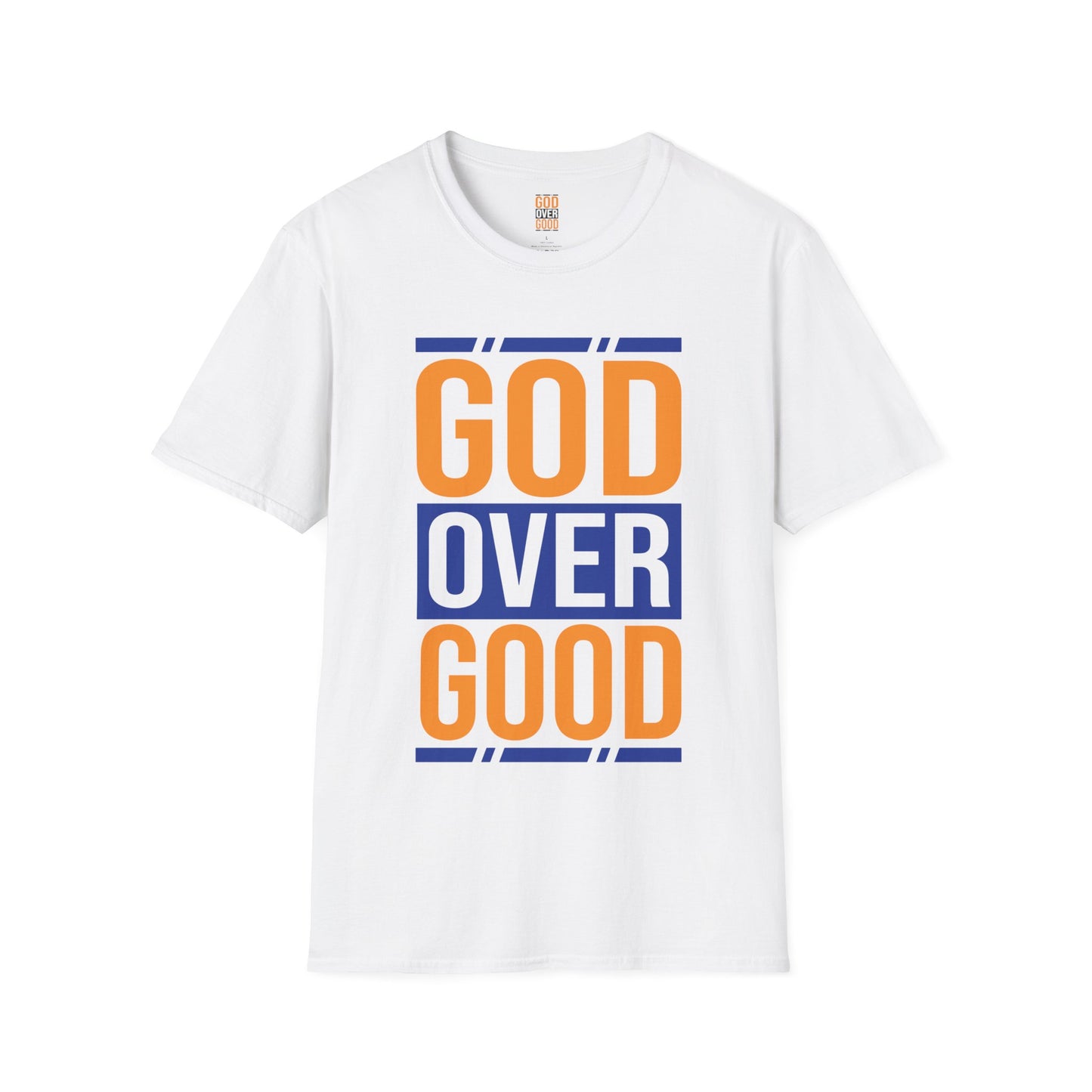 Unisex GOD OVER GOOD - Orange/Blue (SOFT STYLE) T-Shirt