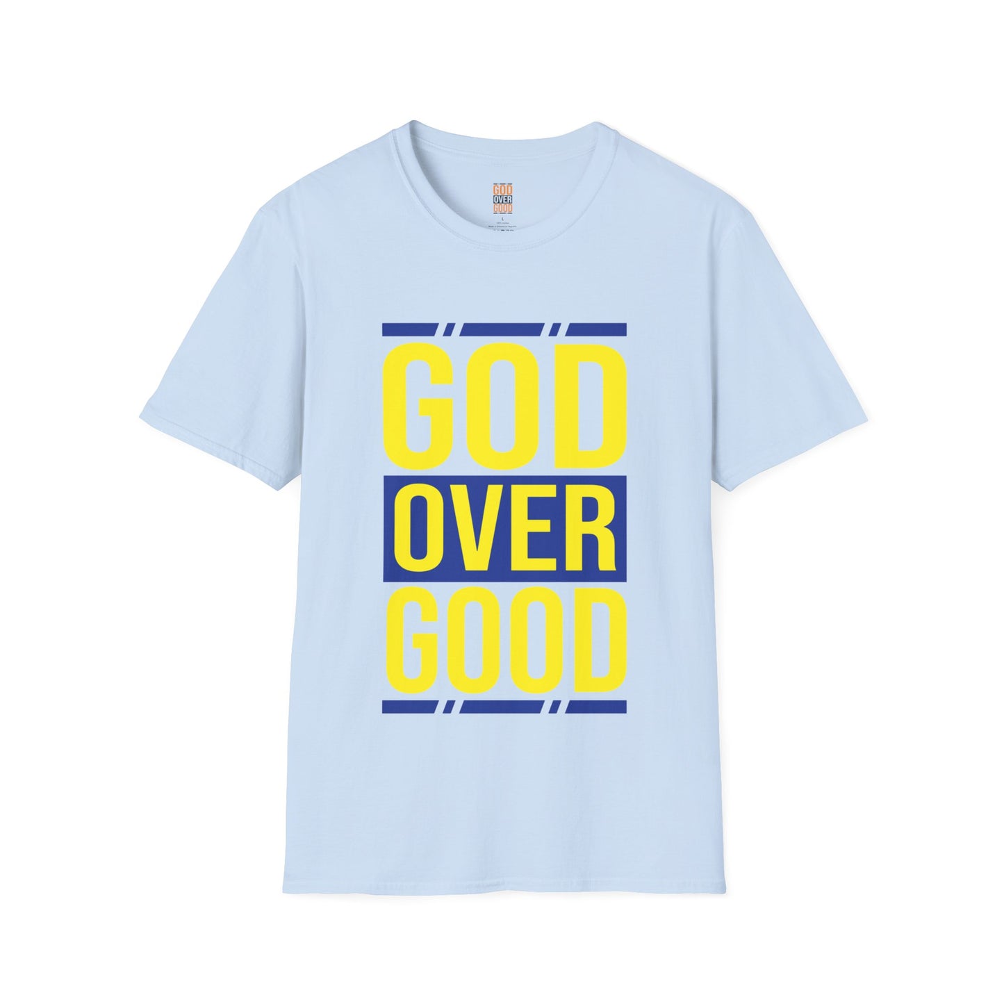 Unisex GOD OVER GOOD Blue/Yellow (SOFTSTYLE) T-Shirt