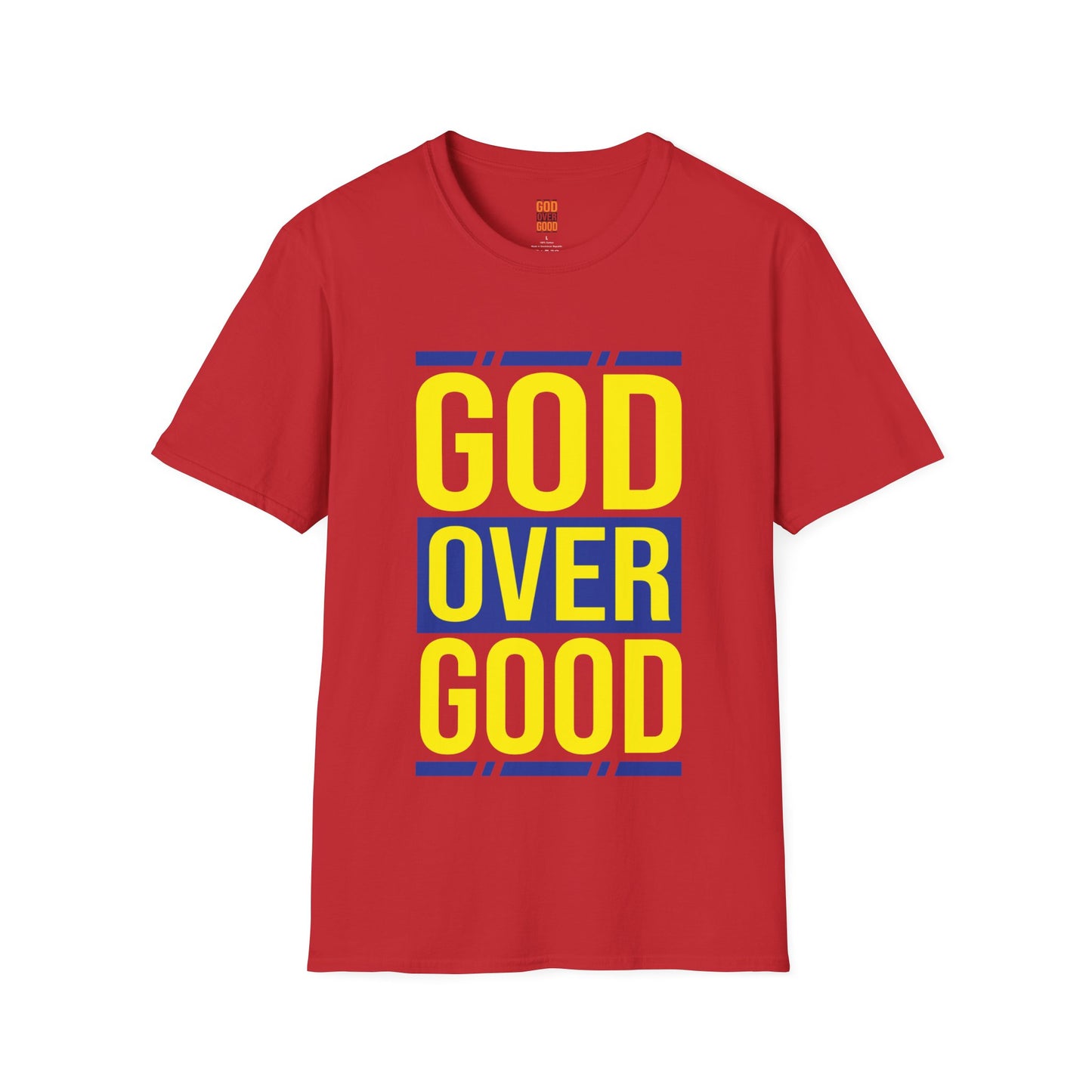 Unisex GOD OVER GOOD Blue/Yellow (SOFTSTYLE) T-Shirt