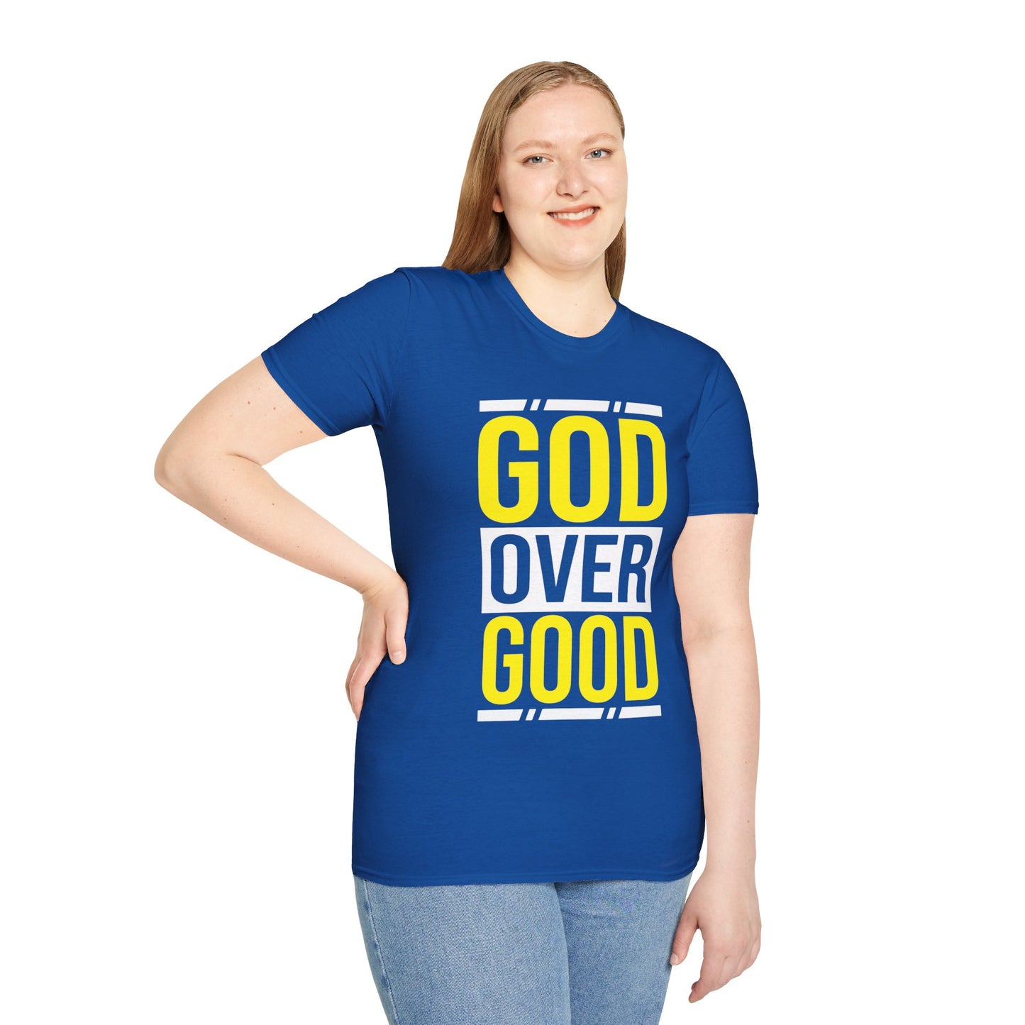 Unisex GOD OVER GOOD Yellow/White (SOFTSTYLE) T-Shirt