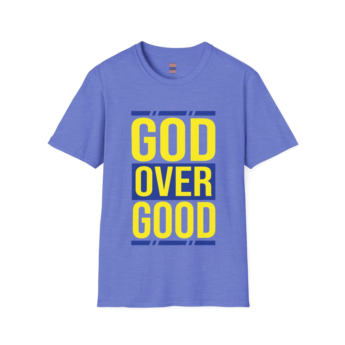 Unisex GOD OVER GOOD Blue/Yellow (SOFTSTYLE) T-Shirt