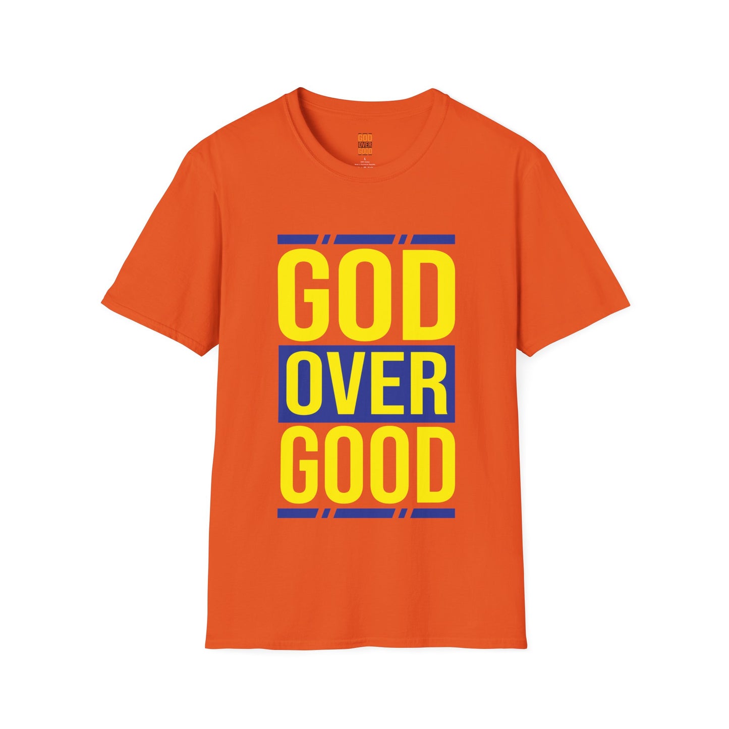 Unisex GOD OVER GOOD Blue/Yellow (SOFTSTYLE) T-Shirt