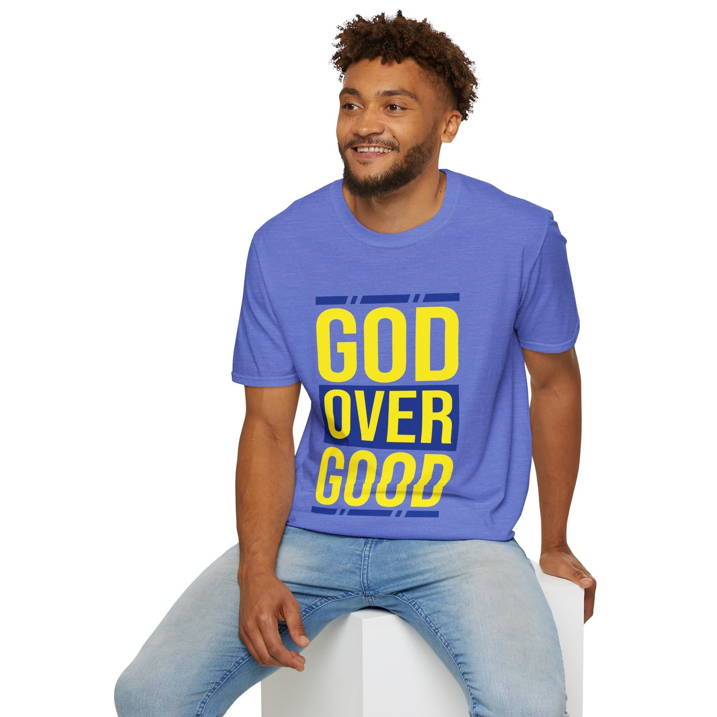 Unisex GOD OVER GOOD Blue/Yellow (SOFTSTYLE) T-Shirt