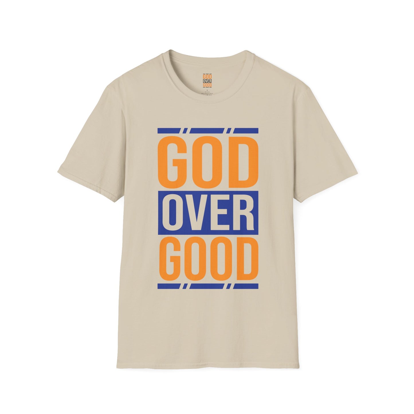 Unisex GOD OVER GOOD - Orange/Blue (SOFT STYLE) T-Shirt