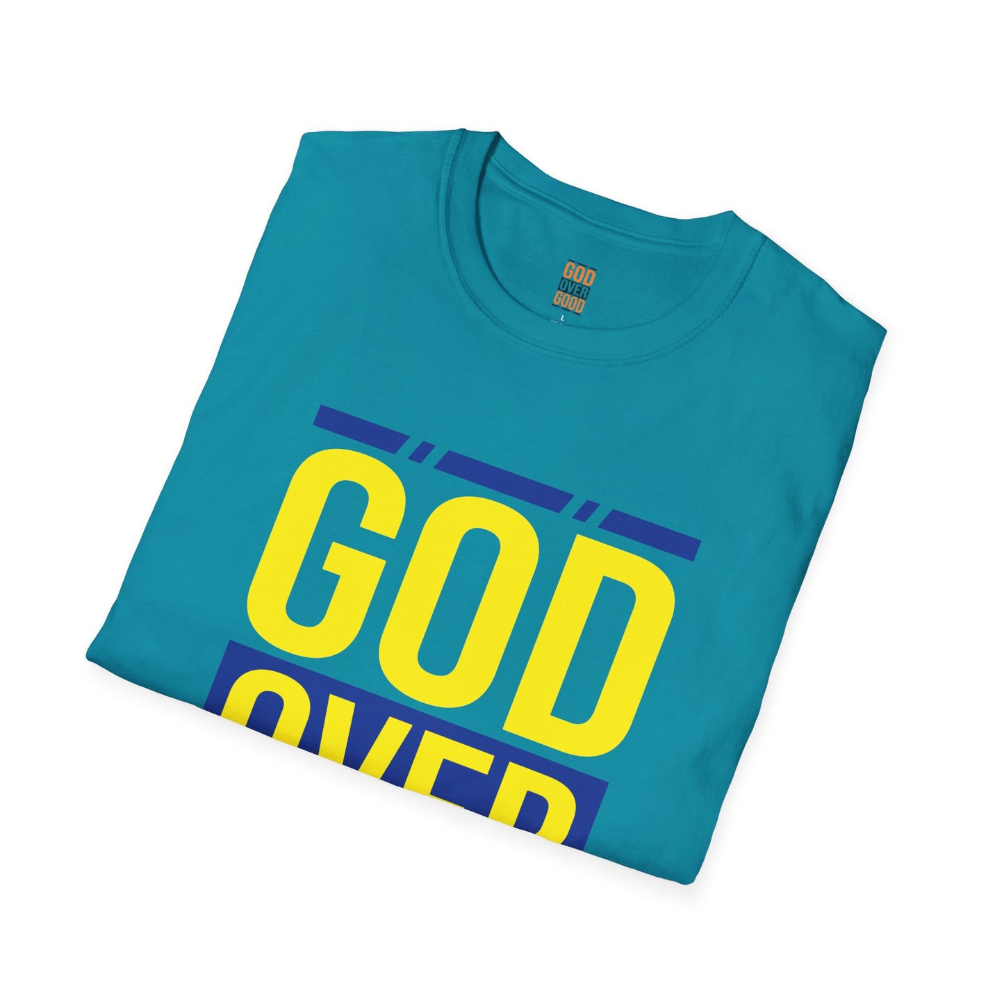 Unisex GOD OVER GOOD Blue/Yellow (SOFTSTYLE) T-Shirt