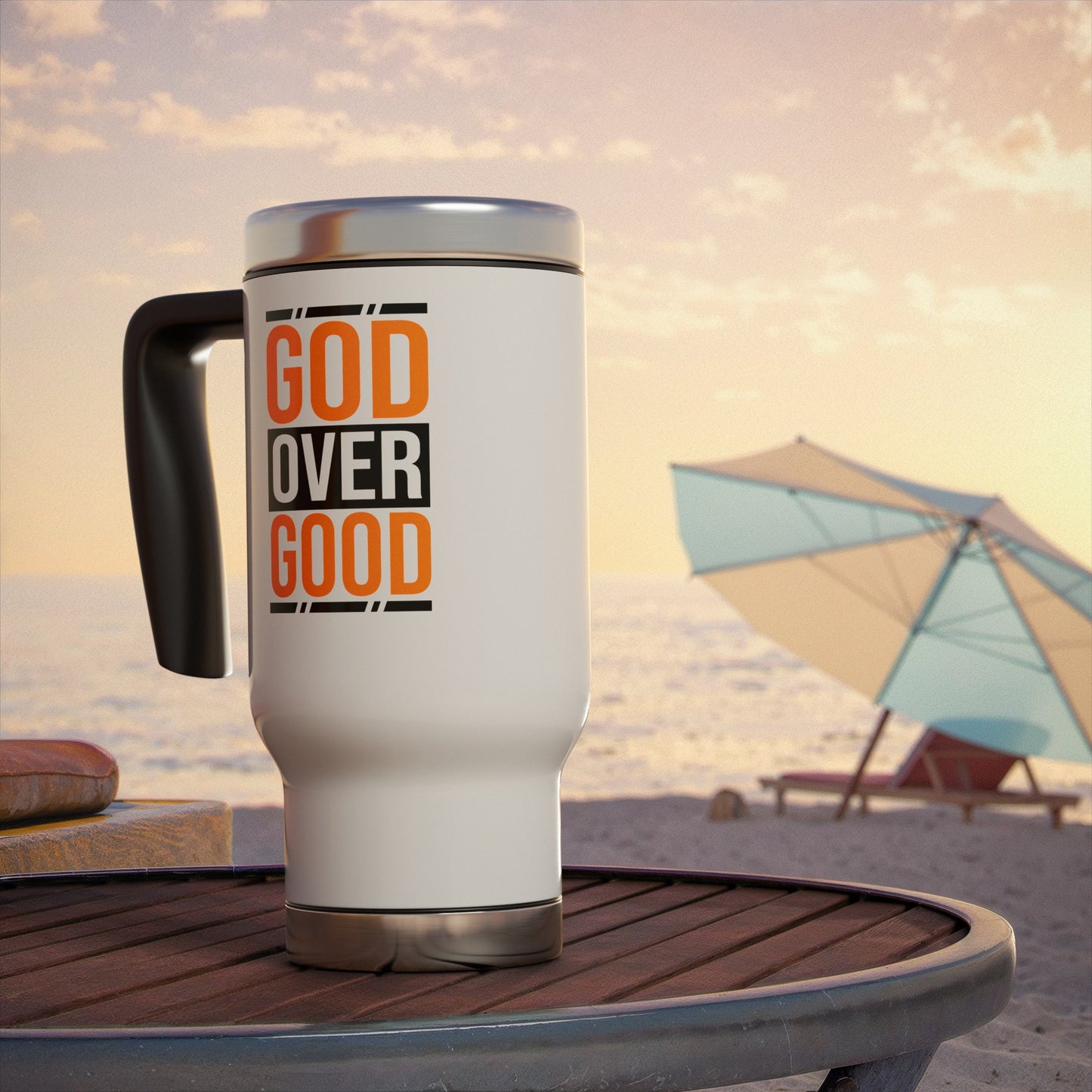 Stainless Steel GOD OVER GOOD Travel Mug 14oz